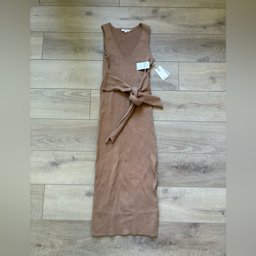 Good American Belted Bodycon Tan Knit Midi Dress NWT - Picture 4 of 6